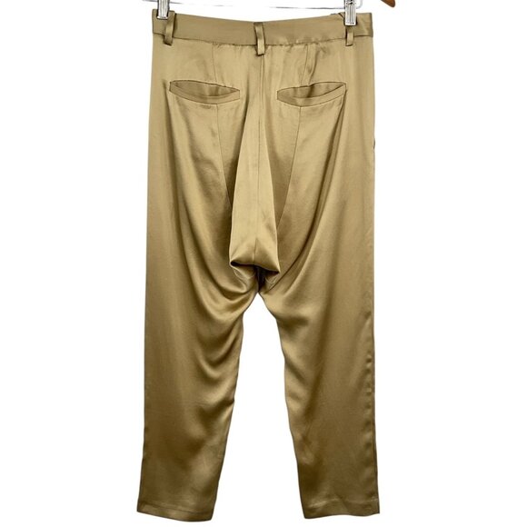 Nili Lotan Dress Pants Drop Crotch Cropped Ankle Gold 100% Silk Size 00 - Picture 3 of 8
